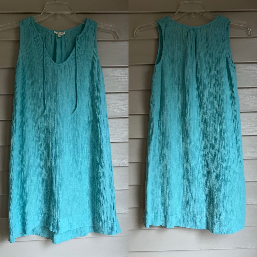 Eileen Fisher Turquoise Sleeveless Linen Dress Size XS